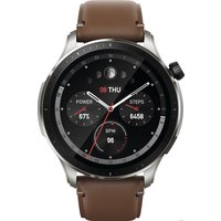 Умные часы Amazfit GTR 4 (серебристый, с коричневым кожаным ремешком)