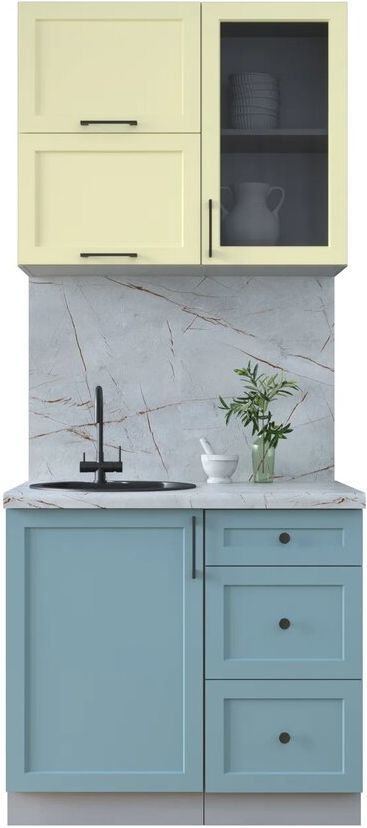 

Готовая кухня Интерлиния Тренд 0.9Б (слоновая кость/океан/серый каспий)