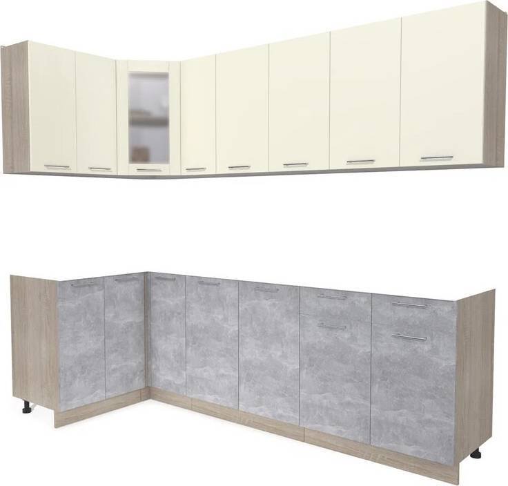 

Готовая кухня Интерлиния Мила 12x25 без столешницы (ваниль/бетон)