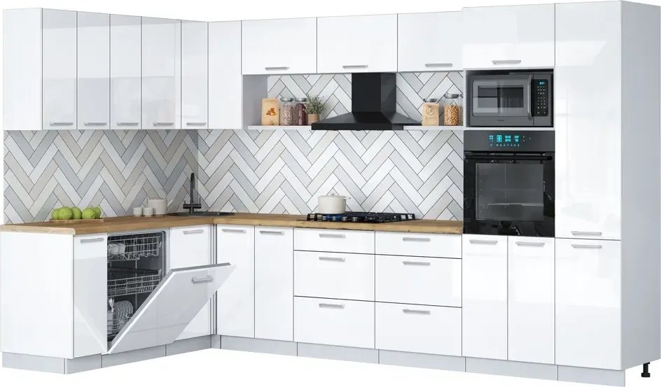 

Готовая кухня Интерлиния Мила Gloss 1.896х3.38 (белый глянец/белый глянец/дуб бунратти)