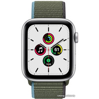 Умные часы Apple Watch SE 44 мм (алюминий серебристый/зеленый нейлон)