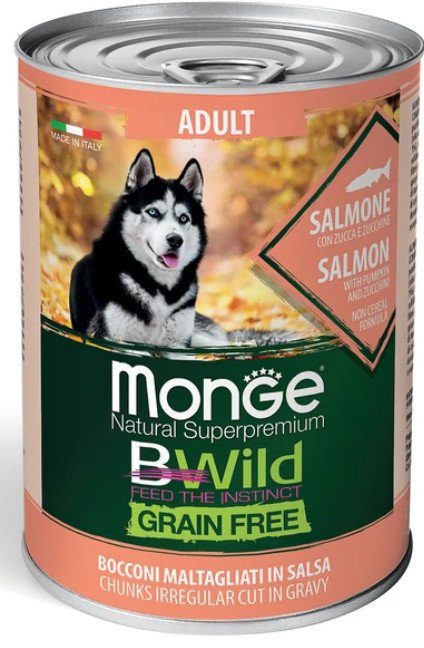 Консервированный корм для собак Monge BWild Grain Free с лососем, тыквой и кабачками 400 г