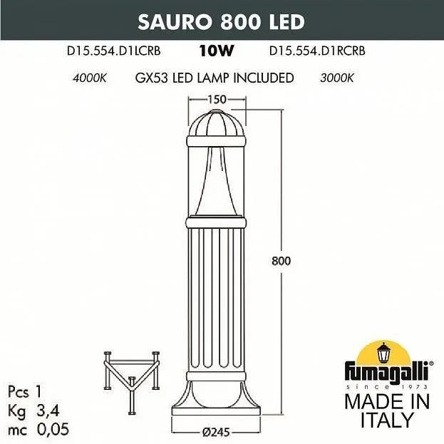 

Садовый светильник Fumagalli Sauro 800 FU_D15.554.000.VXD1L.CRB