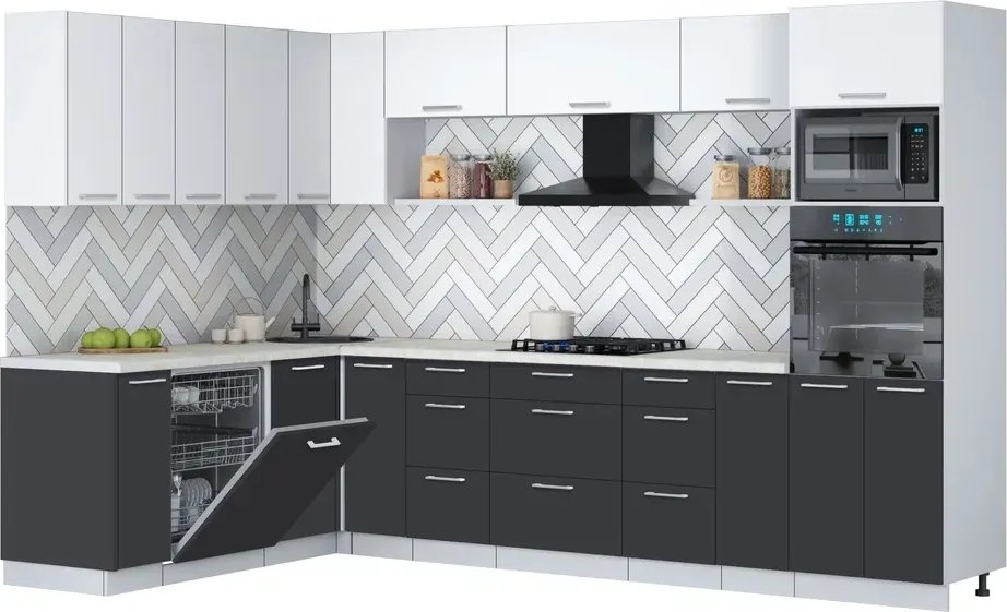 

Готовая кухня Интерлиния Мила Gloss 1.896х3.18 (пепел/белый/опал светлый)