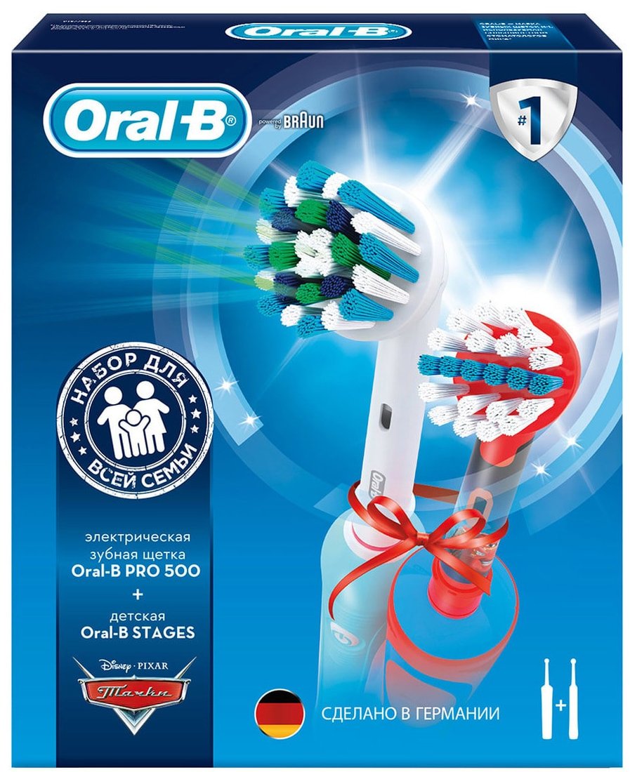 

Комплект зубных щеток Oral-B Pro 500 (D16.513.U) + Stages Power Cars (D12.513.K)