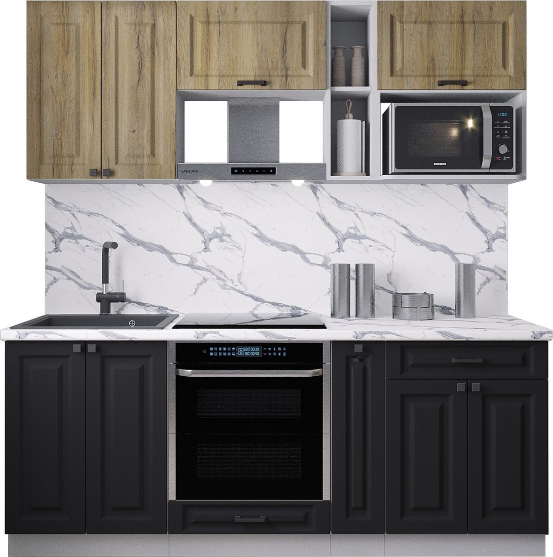 

Готовая кухня Интерлиния Мила Деко 2.0 (черный/дуб вотан/белый гранит)