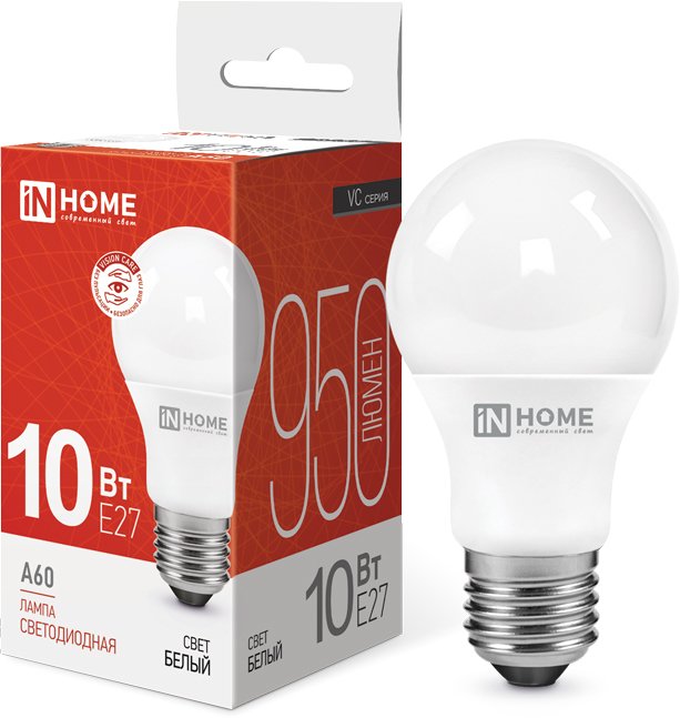 

Светодиодная лампочка In Home LED-A60-VC 10Вт 230В Е27 4000К 950Лм 4690612020211