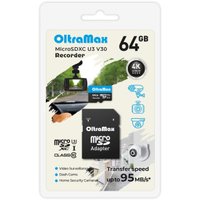 Карта памяти OltraMax Recorder microSDXC 64GB OM64GCSDXC10-U3-V30 (с адаптером)