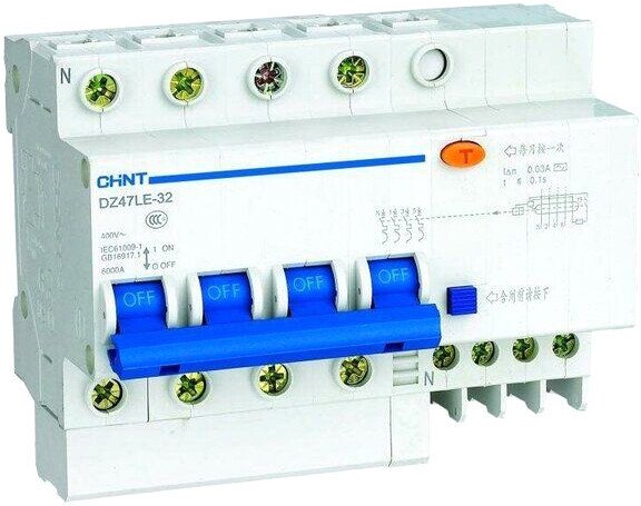

Дифференциальный автомат Chint DZ47LE-32 4P 25A 30mA AC С 6kA