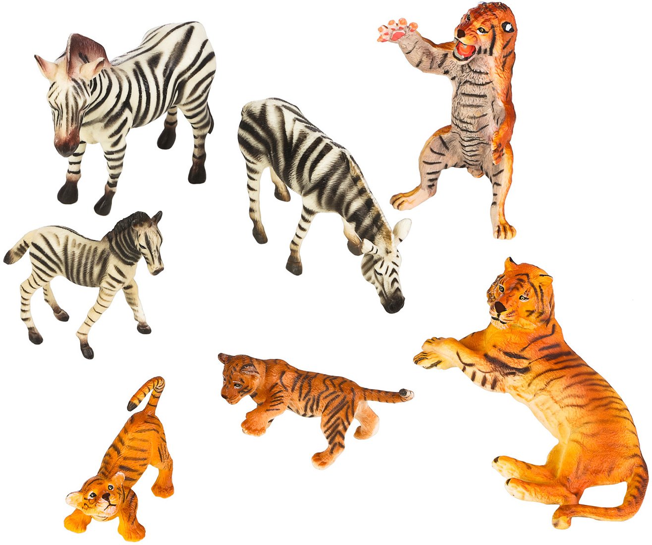Набор фигурок Masai Mara Мир диких животных. Семья тигров и семья зебр MM211-254