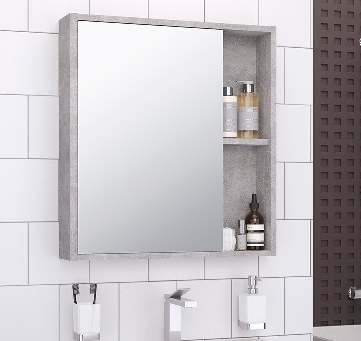 

Runo Шкаф с зеркалом для ванной Эко 52 (серый бетон)