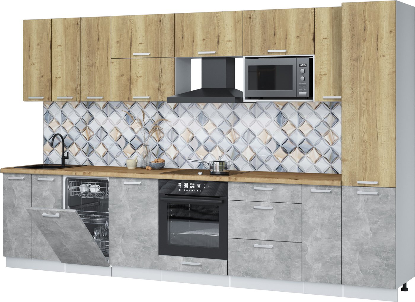 

Готовая кухня Интерлиния Мила Лайт 3.4-ПМ4 (дуб золотой/бетон/дуб бунратти)