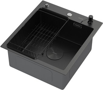 Кухонная мойка ARFEKA ECO AR мойка 450*500 POP-UP, коландер F, дозатор BLACK DECOR