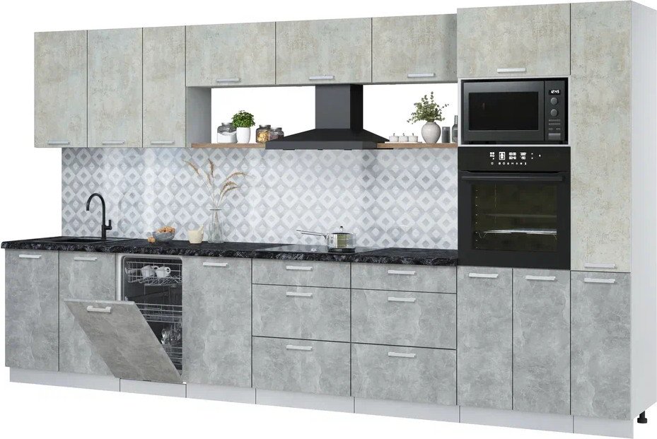 

Готовая кухня Интерлиния Мила Лайт 3.8-ПМ3 (бетон лайт/бетон/кастилло темный)