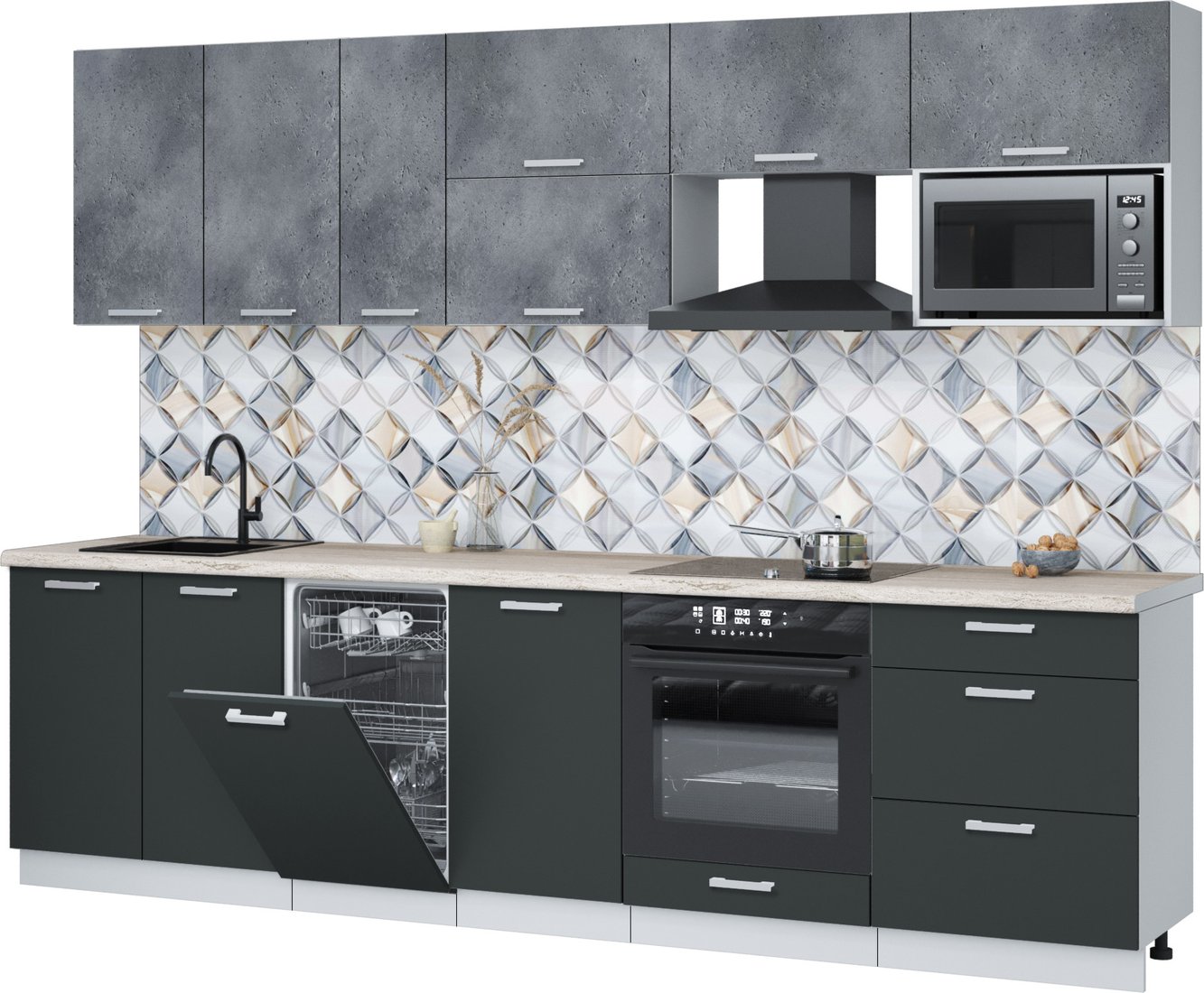 

Готовая кухня Интерлиния Мила Лайт 2.9-ПМ4 (бетон портленд/антрацит/травертин серый)