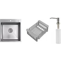 Кухонная мойка Schtoff Best Decor Silver 4550 + коландер KR-1 GREY + дозатор SD-1 SILVER