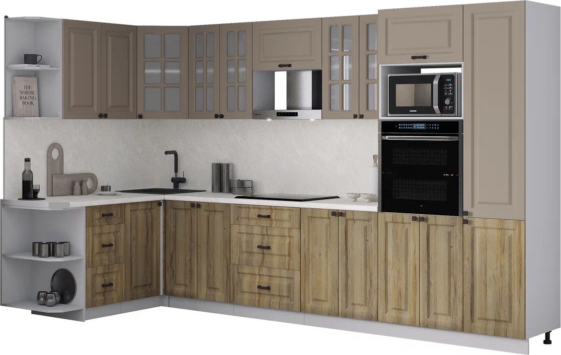 

Готовая кухня Интерлиния Мила Деко 1.68x3.4 LV (дуб вотан/луна/опал светлый)