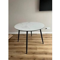 Кухонный стол Элементика Милтон 1000 (белый мрамор/черный кварц/черный)