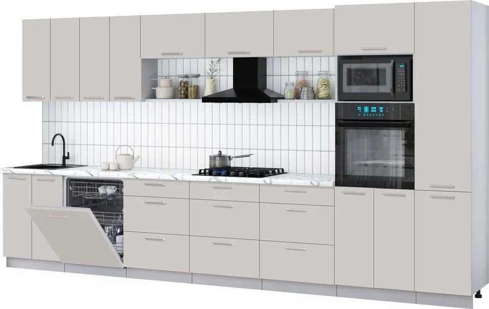 

Готовая кухня Интерлиния Мила Gloss 4.0-ПМ1 (кашемир/кашемир/белый гранит)