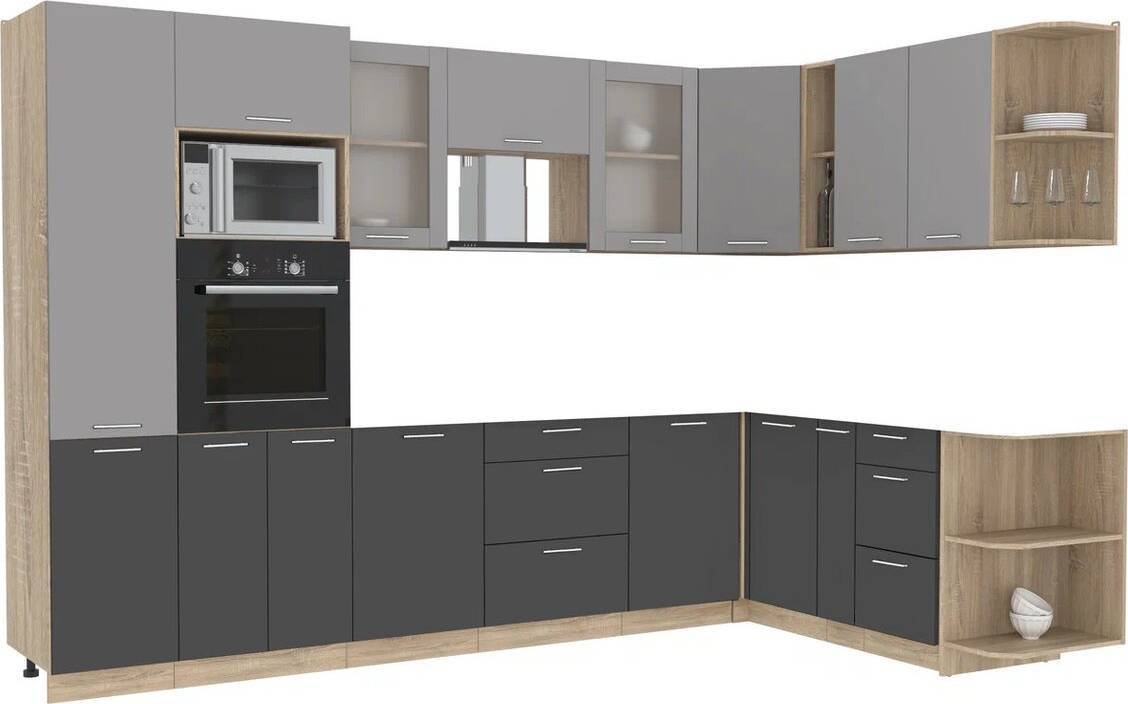 

Готовая кухня Интерлиния Мила 1.88x3.2 правая без столешницы (серебристый/антрацит)
