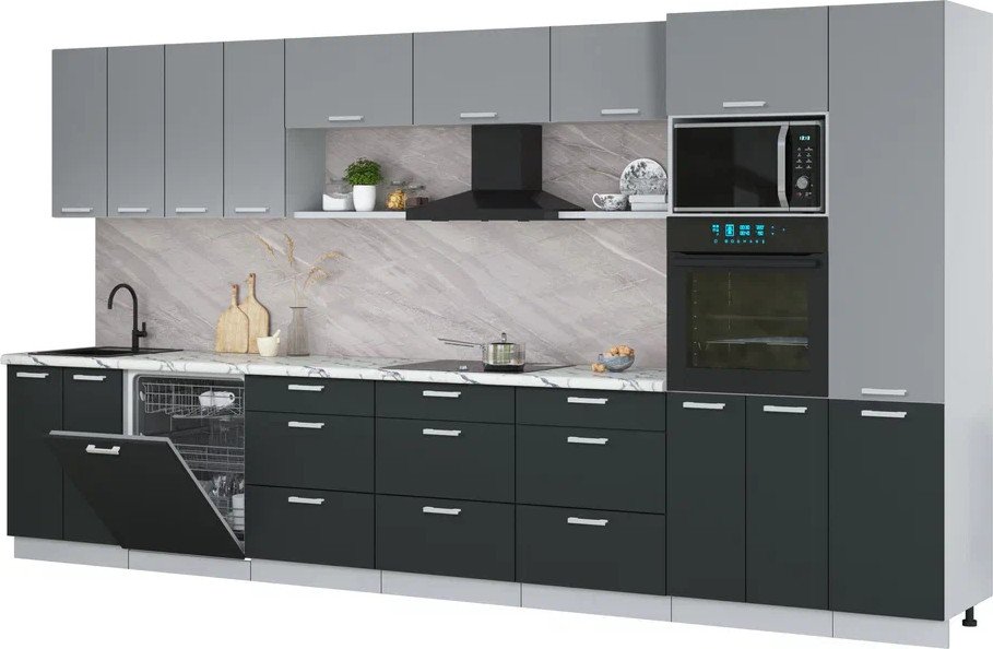 

Готовая кухня Интерлиния Мила Лайт 4.0-ПМ1 (серебро/антрацит/белый гранит)