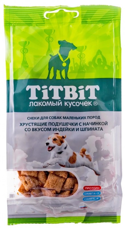 

Лакомство для собак TiTBiT Подушечки с индейкой и шпинатом для мелких 95 г