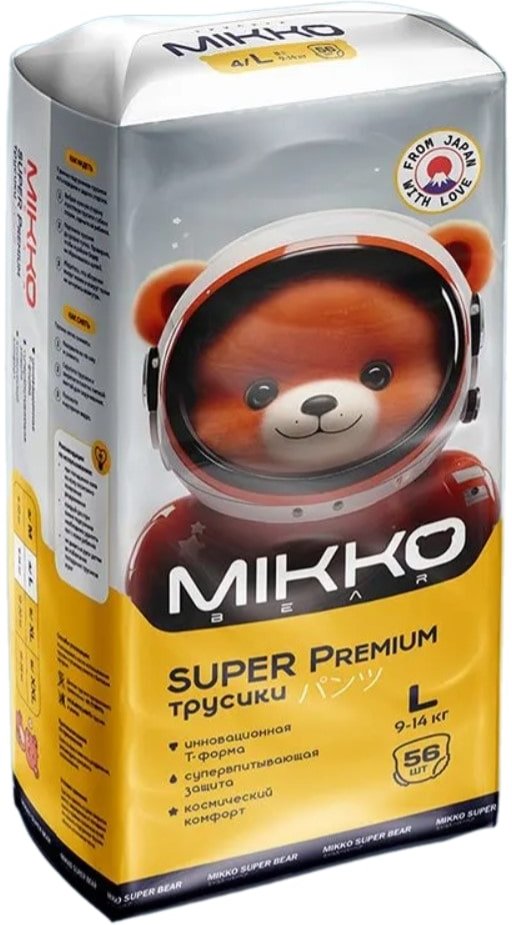 

Подгузники Mikko Bear Super Premium L 9-14 кг (56 шт)
