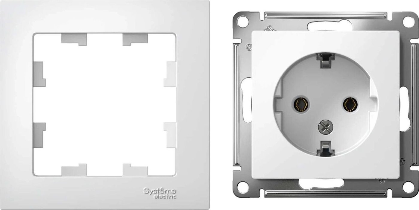 Розетка Systeme Electric AtlasDesign ATN000143 с заземлением + ATN000101 (белый/белый)
