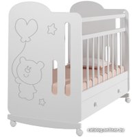 Классическая детская кроватка VDK Sweet Bear колесо-качалка с ящиком (белый)