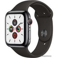 Умные часы Apple Watch Series 5 LTE 44 мм (сталь черный космос/черный спортивный)