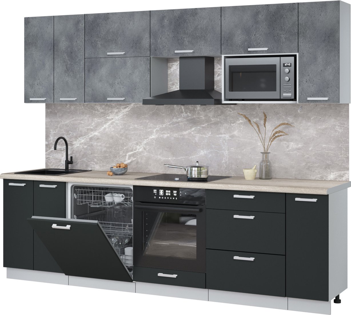 

Готовая кухня Интерлиния Мила Лайт 2.7-ПМ2 (бетон портленд/антрацит/травертин серый)