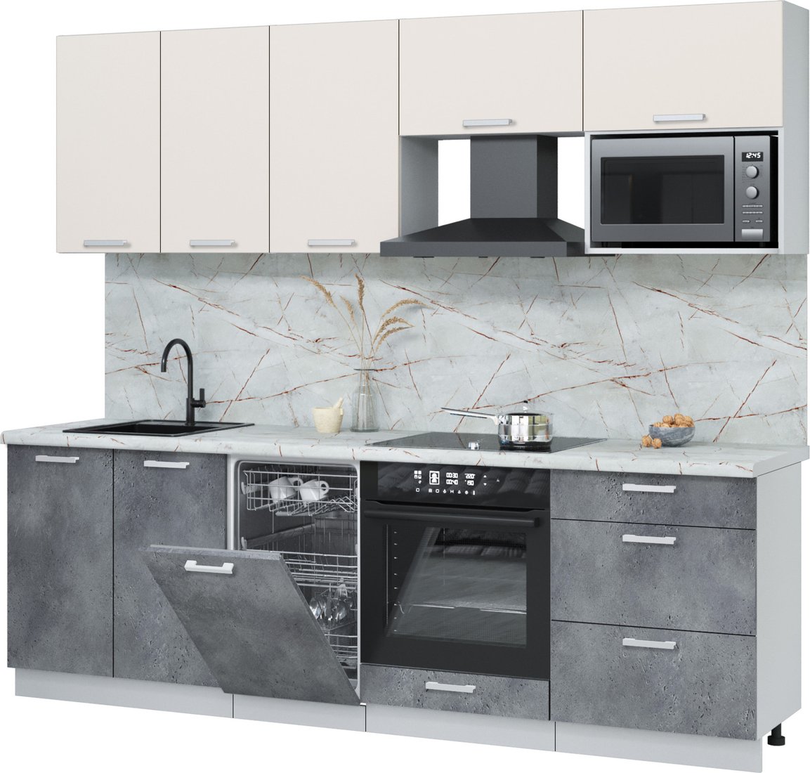 

Готовая кухня Интерлиния Мила Лайт 2.45-ПМ4 (персидский жемчуг/бетон портленд/серый каспий)