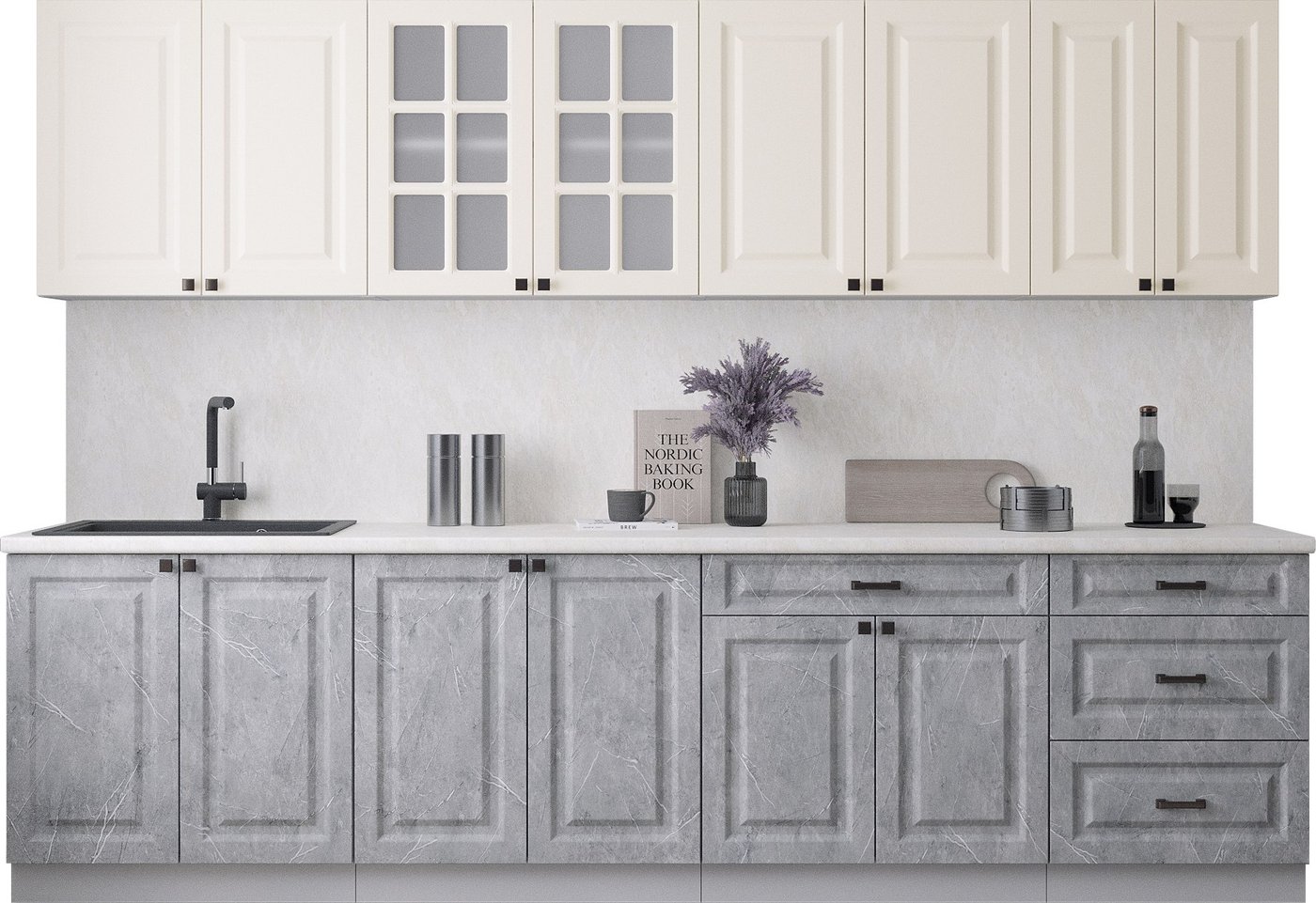 

Готовая кухня Интерлиния Мила Деко 3.0Б (керамика/белый/опал светлый)