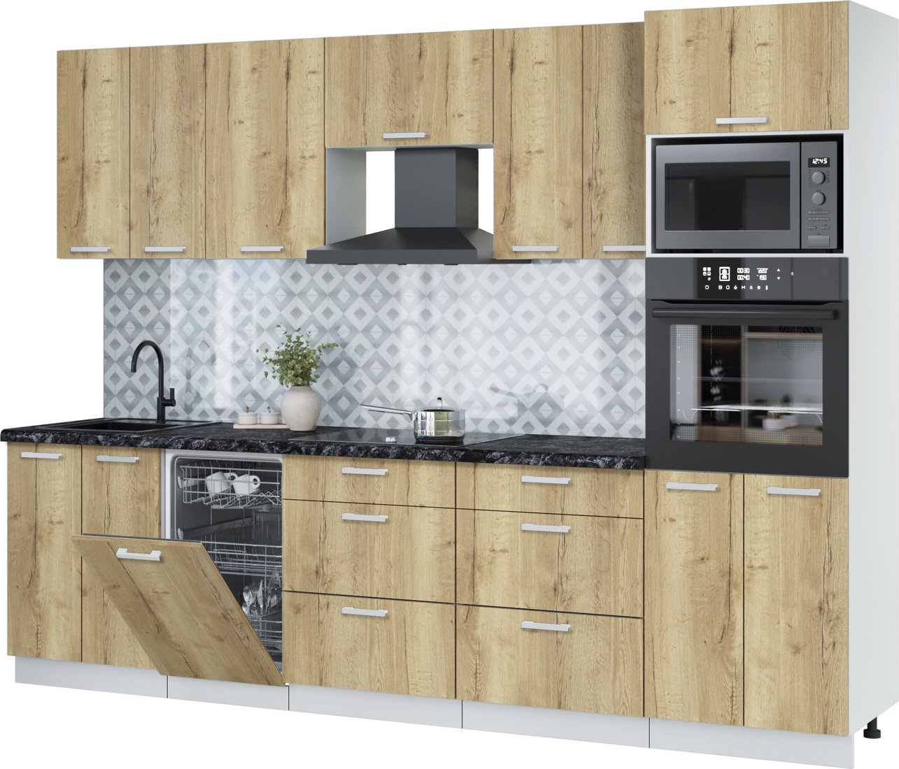 

Готовая кухня Интерлиния Мила Лайт 2.85-ПМ3 (дуб золотой/дуб золотой/кастилло темный)