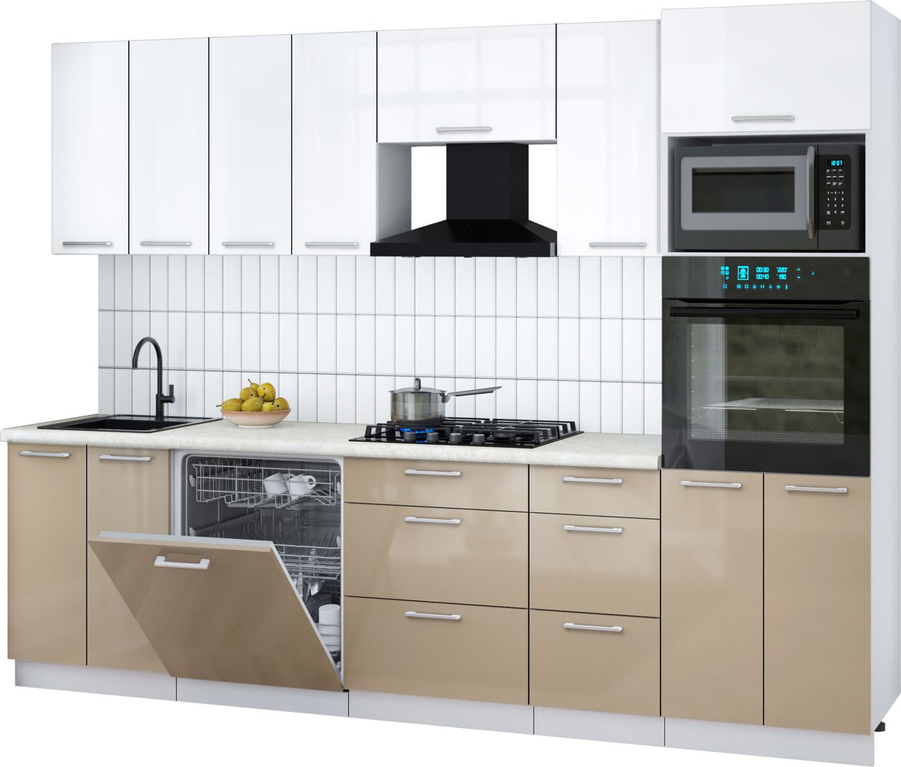 

Готовая кухня Интерлиния Мила Gloss 2.8-ПМ1 (капучино глянец/белый глянец/опал светлый)