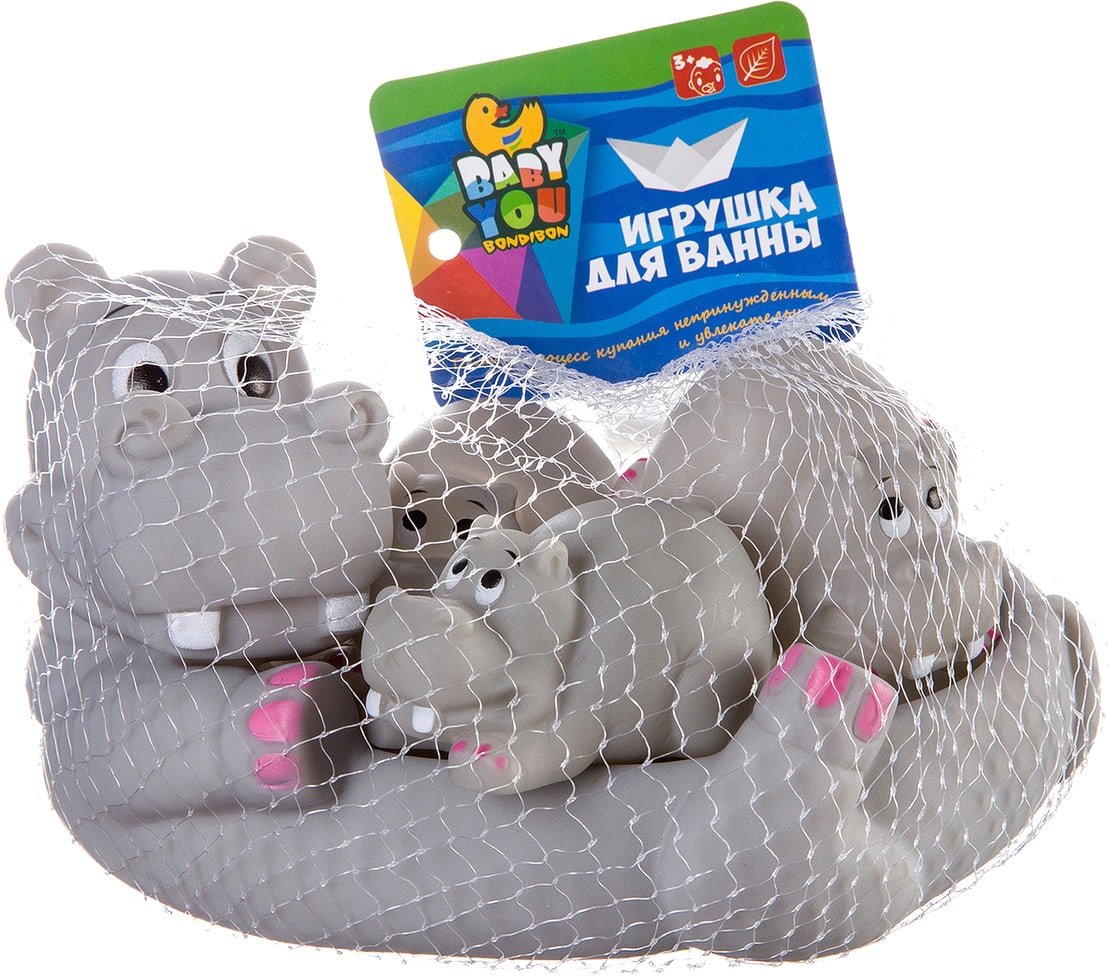 

Игрушка для ванной Bondibon Бегемот с бегемотиками ВВ2757 (4шт)