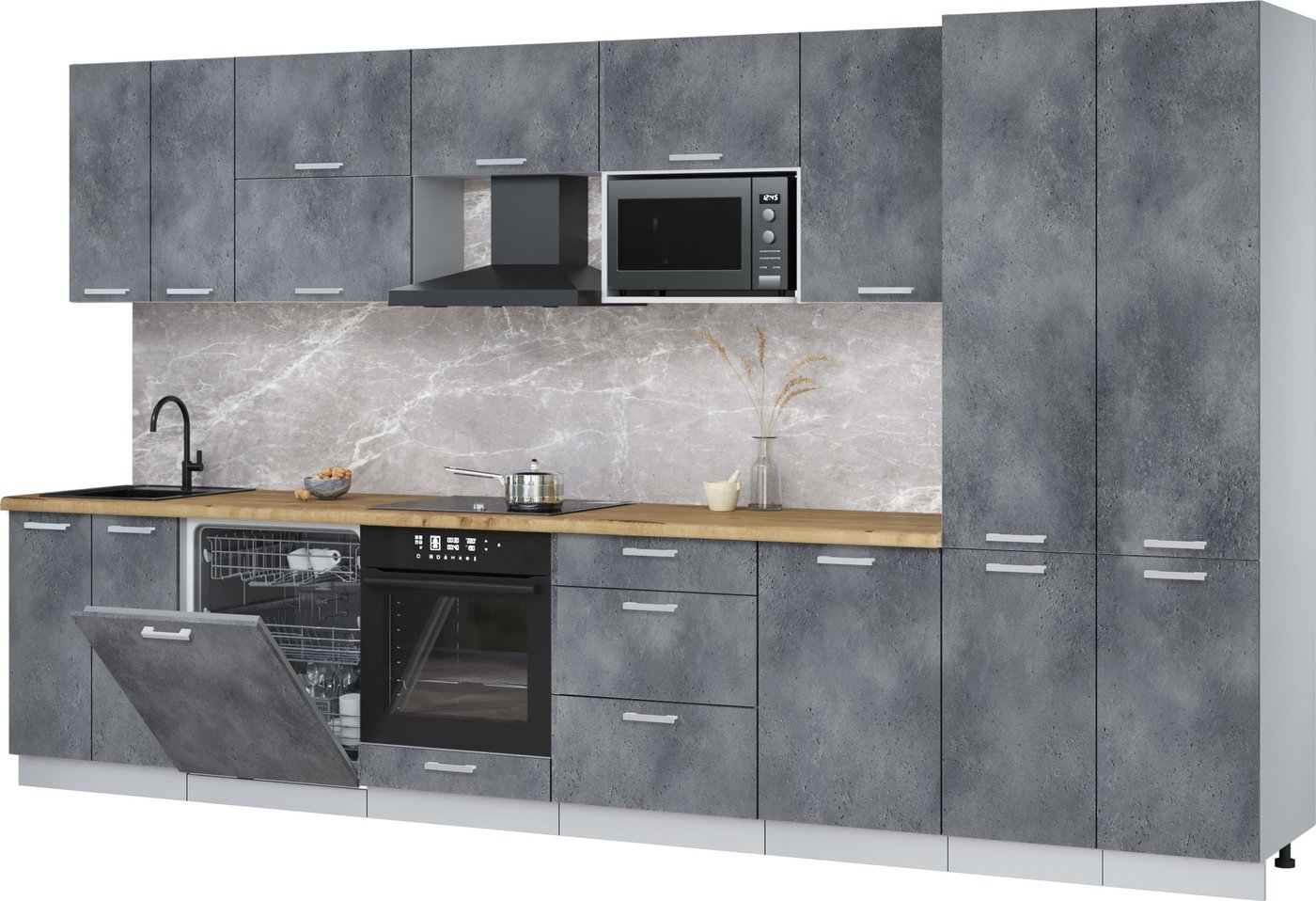 

Готовая кухня Интерлиния Мила Лайт 3.7-ПМ2 (бетон портленд/бетон портленд/дуб бунратти)