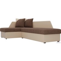 Угловой диван Лига диванов Андора 102674 (левый, рогожка/экокожа, коричневый/бежевый)