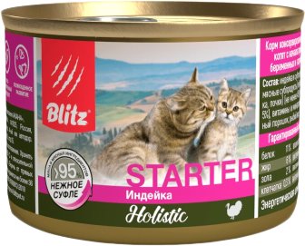 

Консервированный корм для кошек Blitz Holistic Starter Kitten Turkey (для котят, суфле с индейкой) 200 г