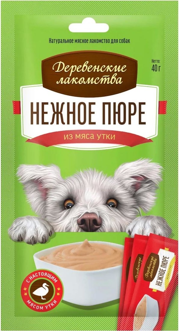 

Лакомство для собак Деревенские лакомства Нежное пюре из мяса утки 4x10 г