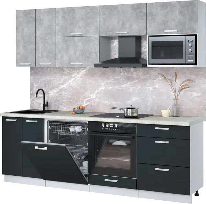 

Готовая кухня Интерлиния Мила Лайт 2.4-ПМ2 (бетон/антрацит/опал светлый)