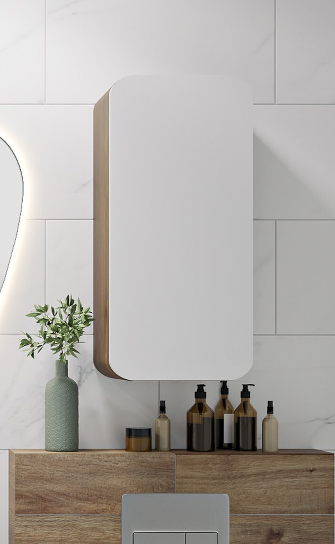 

Runo Шкаф для ванной Ницца 35 правый (темное дерево/белый)