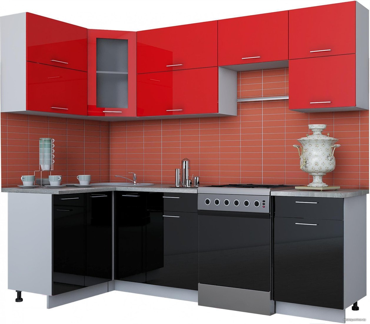 Готовая кухня Интерлиния Мила Gloss 60-12x25 (красный/черный глянец)