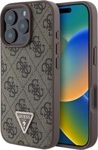 

Чехол для телефона Guess PU 4G Triangle Diamond metal logo для iPhone 16 Pro GUHCP16LP4TDPW