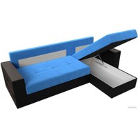 Угловой диван Лига диванов Дубай лайт правый 114162 (велюр голубой/экокожа черный)