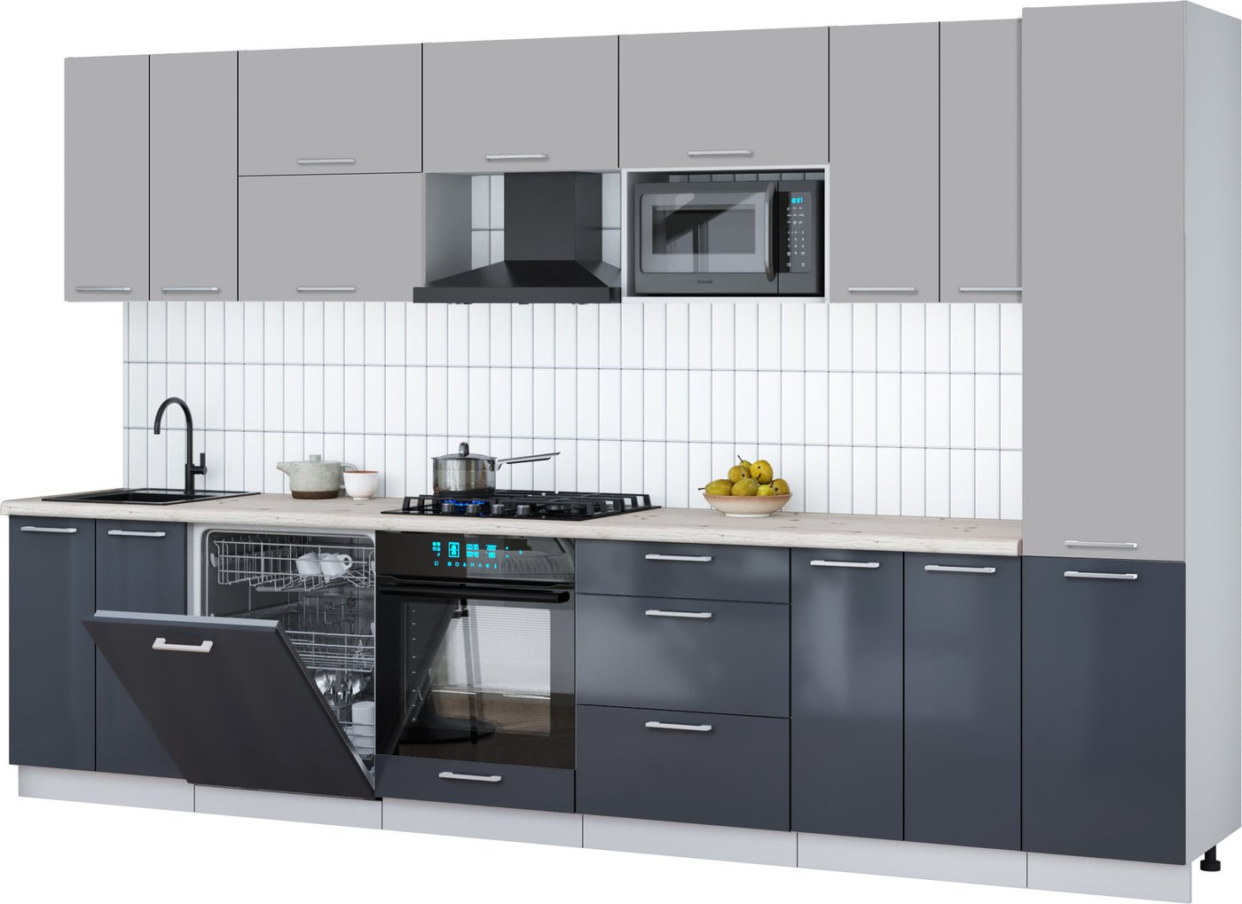 

Готовая кухня Интерлиния Мила Gloss 3.4-ПМ2 (асфальт глянец/грей/бискайская сосна)