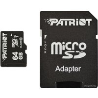 Карта памяти Patriot microSDXC LX Series (Class 10) 64GB + адаптер [PSF64GMCSDXC10]