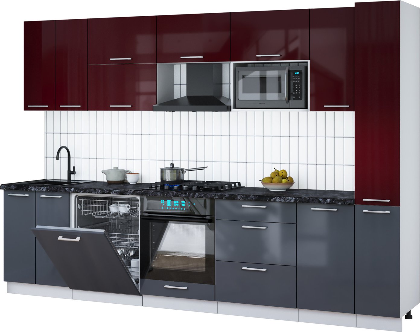 

Готовая кухня Интерлиния Мила Gloss 3.1-ПМ2 (асфальт глянец/бордовый глянец/кастилло темный)