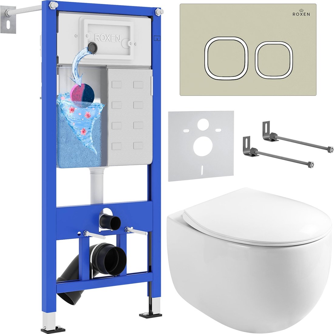 

Унитаз подвесной Roxen Egg в комплекте с инсталляцией StounFix Dual Fresh 6 в 1 966619 (кнопка: бежевый)