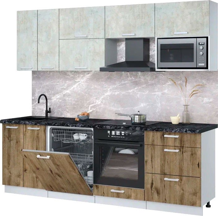 

Готовая кухня Интерлиния Мила Лайт 2.4-ПМ2 (бетон лайт/дуб веллингтон/кастилло темный)